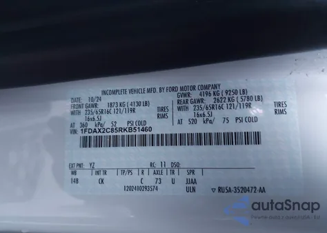 2024 Ford Transit-350 Passenger Van Xl from USA, damaged, VIN 1FDAX2C85RKB51460